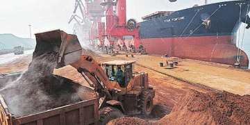 Iron ore vessel ‘Chola Serenity’ loading 43,400 MT at Paradip Port
