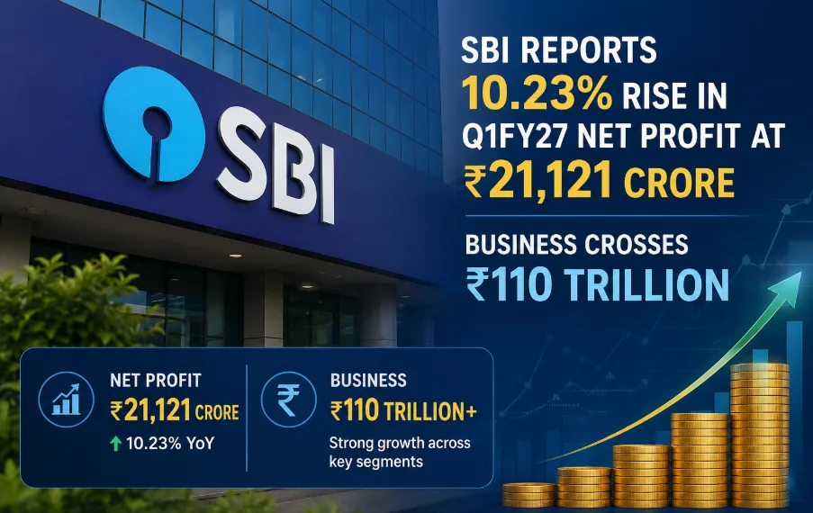 SBI reports 10.23% rise in Q1FY27 net profit at ₹21,121 crore, business crosses ₹110 trillion